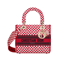 Dior 迪奥 DIORAMOUR七夕限定系列女士波点刺绣拉链手提包M0565OBBE_M933 红色