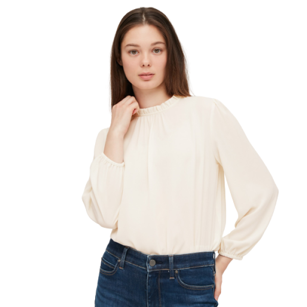 商品uniqlo 优衣库 女士乔其纱荷叶边领长袖衬衫429418 乳白色xs