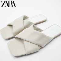 ZARA 11605511002 裸色绗缝牛皮革交叉平底凉鞋