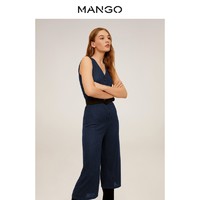 MANGO女装连身裤2020春夏新款罗纹面料宽松型V领系扣连身长裤