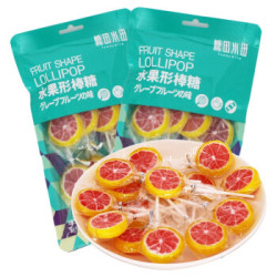 糖田米田 水果形棒糖西柚味 水果味零食 儿童口含棒棒糖 90g*2 *13件