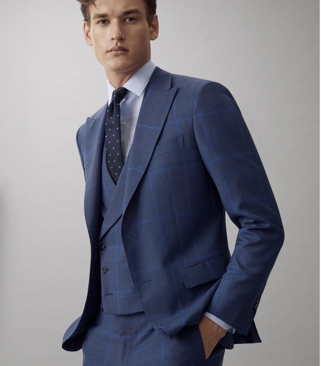 massimo dutti 02052344400 纯羊毛格纹西服