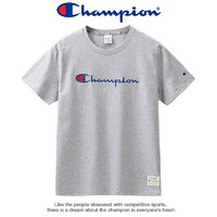 Champion 冠军夏季刺绣t恤男士短袖情侣圆领时尚运动T恤衫女