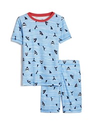 大童男孩棉质鲨鱼印花短袖睡衣套装家居服