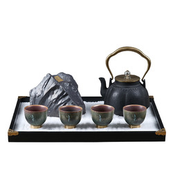 新中式古典茶具托盘摆件样板房别墅家居客厅茶几茶室软装饰品摆设
