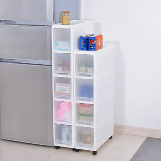 百露夹缝收纳柜可移动缝隙置物架抽屉式塑料客厅卫生间整理柜 白色四层 *3件