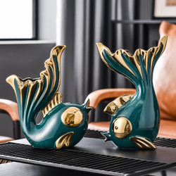 Hoatai Ceramic 华达泰 亲嘴鱼客厅装饰摆件 墨绿色