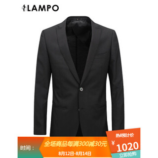 LAMPO/蓝豹商场同款全羊毛超修身经典黑色素面干爽男士套西上衣外套男 黑色素面 50C