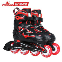 美洲狮（COUGAR）溜冰鞋儿童休闲全闪轮滑鞋男女滑冰旱冰鞋 黑红单鞋 S（可调26-30）