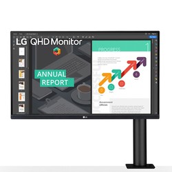 LG 乐金 27英寸 2K HDR IPS屏 高清 Type-C 可60W反向充电接口 Ergo人体工学±280旋转支架 游戏显示器 27QN880 -B