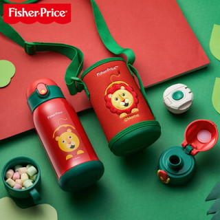 美国费雪（Fisher-Price)316不锈钢儿童保温杯带吸管婴幼儿水壶宝宝学饮杯 圣诞红 狮子 600ML *3件