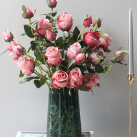 南十字星 美式客厅仿真花艺套装 假花玫瑰花束礼物摆件玻璃花瓶 *5件