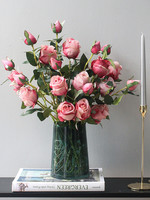 南十字星 美式客厅仿真花艺套装 假花玫瑰花束礼物摆件玻璃花瓶 *5件