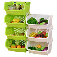 百露加厚厨房收纳架置物架塑料整理架收纳蔬菜架 绿色三层 *3件