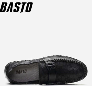 BASTO 百思图 BIM44CM9 男士压纹皮鞋 浅黑 42
