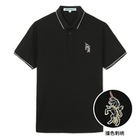 夏季新款男式Polo衫翻领刺绣贴布套头短袖上衣 XL 纯黑