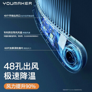 YOUMAKER美国【8小时续航】挂脖风扇无叶小风扇便携静音大风力懒人挂颈子随身USB迷你学生办公室 【雅致白】3档大风力/静音低噪/无感佩戴