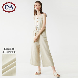 C&A法式亚麻混纺吊带连体裤女2020夏季直筒休闲裤CA200227570-EL