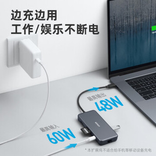 Anker Type-C扩展坞PD快充通用 USB-C转HDMI转换器4K投屏拓展坞转接头网口分线器 灰色