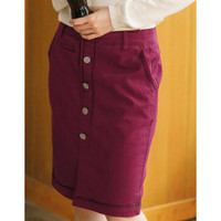 【茵曼】 2017秋装新款中腰直身百搭净色半身包裙女 枣红色 S