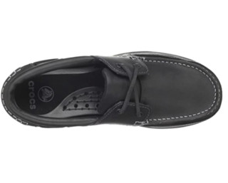 crocs 卡洛驰 Harborline 男士轻便真皮船鞋 Black/Black US 7