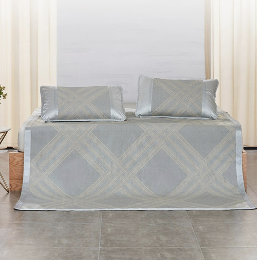 罗莱家纺luolai提花冰丝席折叠18m床家用凉席双人夏季席子三件套gw415