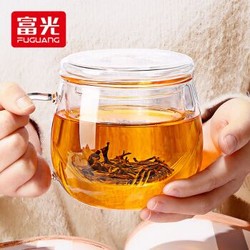 富光 圆趣花茶杯 男女士茶水分离杯子 双层办公泡茶玻璃杯带把 非保温杯 高硼硅材质耐高温 可加热 水杯500ML *2件