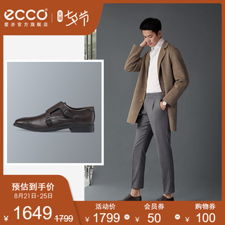 ECCO爱步英伦风商务皮鞋男2020新款正装鞋真皮蒙克鞋 墨本621844 01001 黑色 39