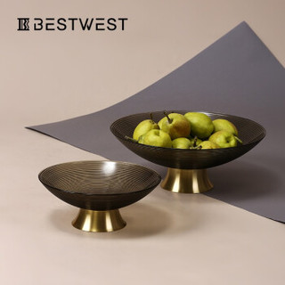 BEST WEST 创意水果盘摆件美式客厅金属托盘茶几玻璃收纳糖果盆轻奢风 金属条纹-小果盘