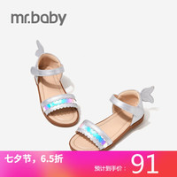 mrbaby童鞋女童凉鞋2020年夏季新款中大童防滑软底儿童小公主鞋女 银色 27 内长18.0cm 适合脚长17.5cm