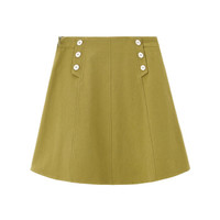 INMAN 茵曼 女士纯棉高腰双排扣A字半身裙F1802703 樱草绿S