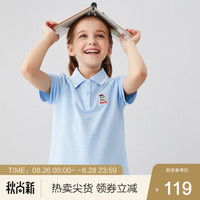 安奈儿童装女童连衣裙短袖2020新款女孩运动裙子夏洋气棒球A字裙 冰水蓝 130cm