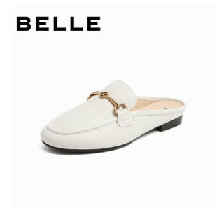 BeLLE 百丽 女士英伦风纯色包头方跟穆勒拖鞋3EA32AH0 白色38