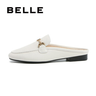 BeLLE 百丽 女士英伦风纯色包头方跟穆勒拖鞋3EA32AH0 白色38
