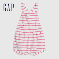 [2件2.5折价：50元]Gap婴儿纯棉背带连体衣夏季590416 2020新款童装可爱小熊刺绣爬服