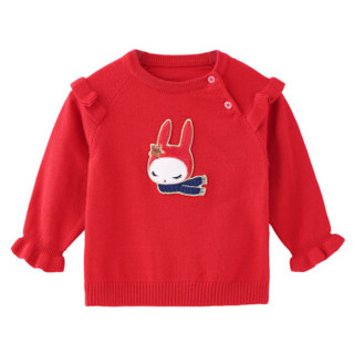 安奈儿童装女童圆领毛衣冬装新款小童甜美毛衫 数码红 100cm