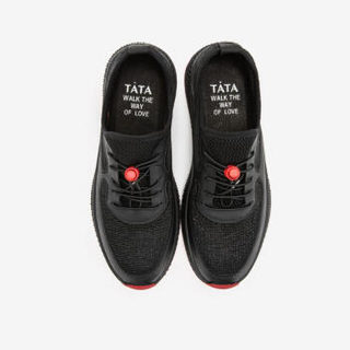 Tata/他她春专柜同款红色拼接编织运动休闲鞋网眼男单鞋27C21AM9休闲鞋纯色 黑色 38