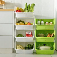 百露厨房置物架落地多层家用装放水果蔬菜收纳筐多功能菜篮子架 绿色4层带分隔板