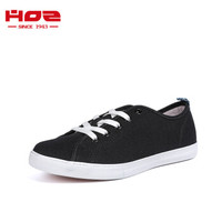 HOZ后街帆布鞋男女情侣款平底低帮板鞋韩版系带休闲鞋 黑色-女款 34.5