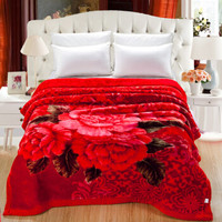 辰枫家纺 新款双层拉舍尔毛毯加厚保暖毯子婚庆四季盖毯床上用品 12斤大红 jbh 金 200*240cm