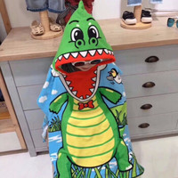 男女儿童连帽浴巾纤维披风斗篷游泳沙滩巾纯棉浴袍浴衣 鳄鱼 60*120cm