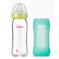 贝亲（Pigeon） 宽口径玻璃奶瓶 带硅胶保护套安心组合 婴儿专用奶瓶0-6个月 240ml
