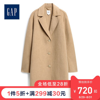 Gap女装V领毛呢大衣473486 气质单排扣外套中长款女士时尚外套