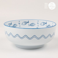 华青格 高温釉下彩大汤碗陶瓷汤盆大面碗手绘陶瓷碗7.5英寸（1只装)蓝色海洋