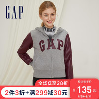 Gap女装时尚LOGO连帽卫衣外套444562 仿皮拼接休闲上衣女士棒球服