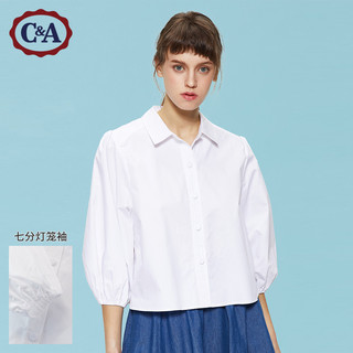 C&A 法式灯笼袖衬衣七分袖纯棉白衬衫女CA200226454-W0
