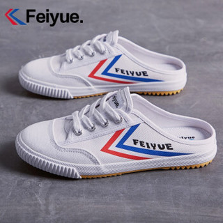 飞跃（feiyue）帆布鞋男女韩版学生小白鞋低帮男士休闲运动鞋时尚系带白色平板鞋 半拖白红蓝506 39