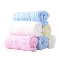 北极绒6层儿童水洗纱布小方巾3条装纯色组合