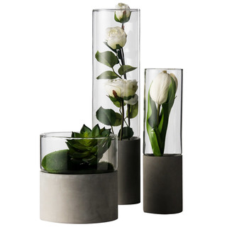 水泥花器玻璃花瓶套装透明北欧客厅摆件中号插花水培玻璃多肉花盆