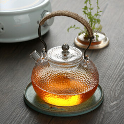 品茶忆友 锤纹玻璃茶壶 耐高温玻璃壶 可用电陶炉类似明火加热 自带过滤煮茶泡茶壶 *3件